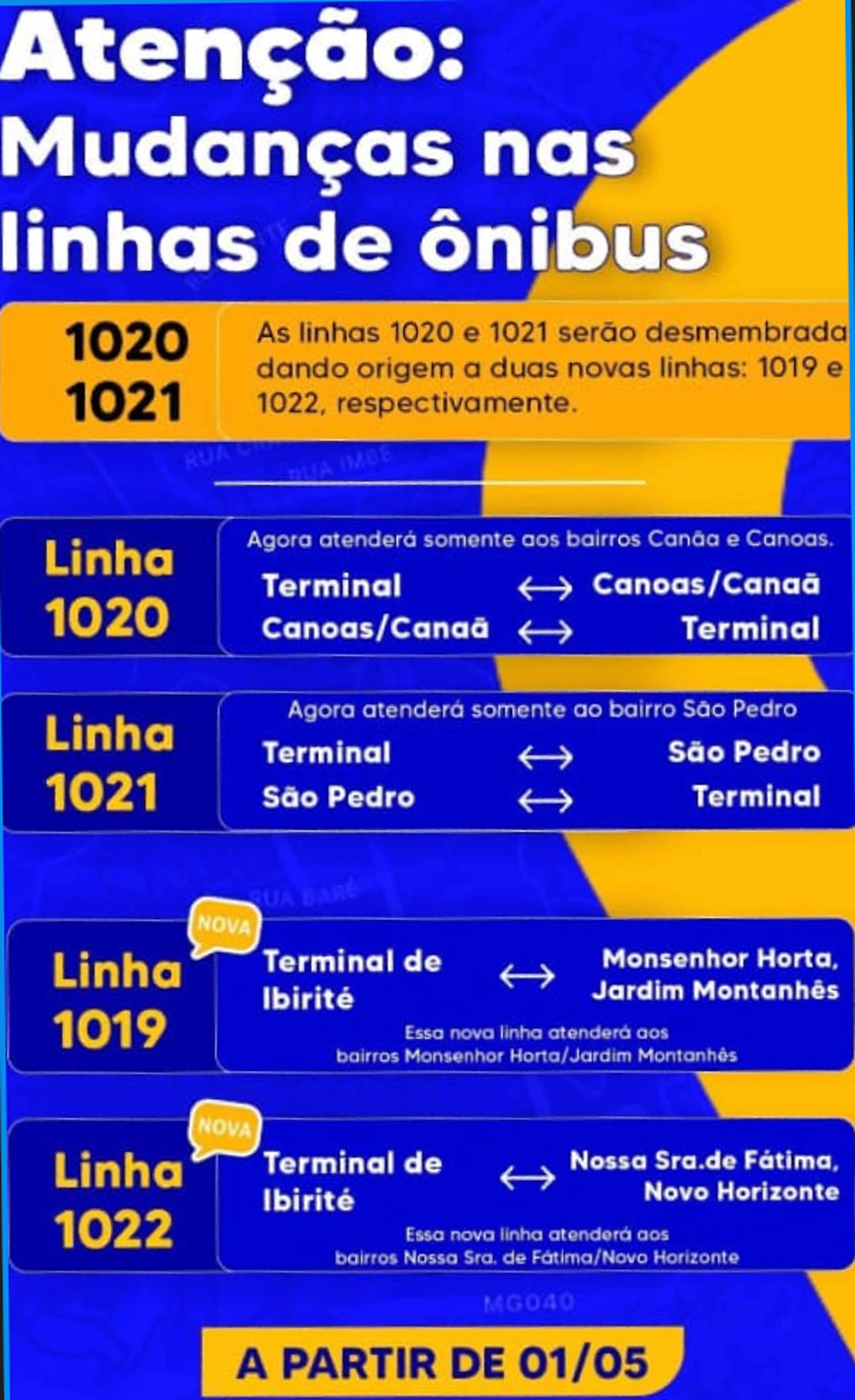 Aviso sobre mudanças de horários